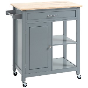Rolling Kitchen Island Cart with Solid Wood Top, Pull-Out Drawer, Adjustable Shelving & Storage Shelf for Dining Room - 1 of 4