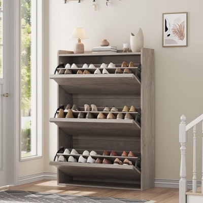 Shoe Cabinet with 3 Flip Drawers, Wooden Shoe Organizer Cabinet with Adjustable Shelf, Shoe Storage