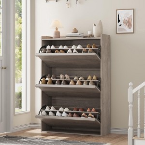 Shoe Cabinet with 3 Flip Drawers, Wooden Shoe Organizer Cabinet with Adjustable Shelf, Shoe Storage - 1 of 4