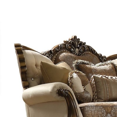 Latisha Tan Floral Fabric Loveseat with Nailhead Trim