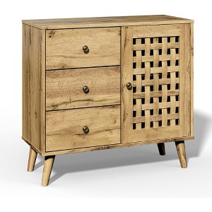 RoyalCraft Accent Storage Cabinet with Adjustable Shelves, Wood Sideboard with Drawers for Entryway, Dining Room, Living Room, Natural - 1 of 4