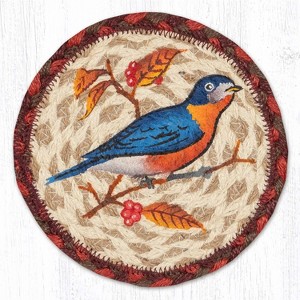 Earth Rugs Wildlife Bluebird Round Coaster – 7"x7" Braided Jute with Hand-Stenciled Bluebird, Rustic Nature-Inspired Design - 1 of 3