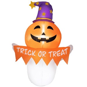 Outsunny 41.3" Inflatable Halloween Window Sticker Ghost with Orange Face, Halloween Decoration with LED Lights for Garden Indoor Outdoor - 1 of 4