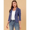 Allegra K Women's Striped 3/4 Sleeves Open Front Casual Notched Lapel Blazer - 2 of 4