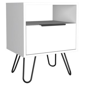Gulches White 22 Inch High Nightstand, 1 Drawer, 1 Open Shelf, Supported by Hairpin Legs - 1 of 4