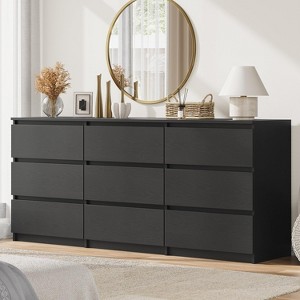 Angel Sar 62" Modern Black 9 Drawer Dresser, Minimalist Bedroom Dresser with Smooth Gliding Drawers, Large Storage Cabinet for Clothes - 1 of 4