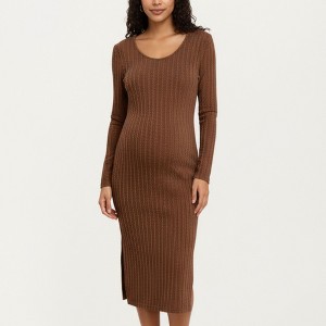 Anna-Kaci Women's Ribbed Knit Maternity Dress with Long Sleeves, Scoop Neckline and Stretch Fit Designed - 1 of 4