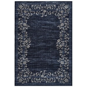 2 x 6 ft Polyester  Imitation Blue Rectangular Hallway Bathroom Entryway Kitchen Office Foldable Flower Printed Modern Washable Area Rug - 1 of 4