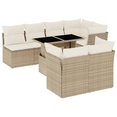vidaXL 8 Piece Patio Sofa Set with Cushions Beige and Cream Poly Rattan