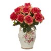 Nearly Natural Rose Artificial Arrangement in Flower Print Jar, Light Pink - 3 of 4