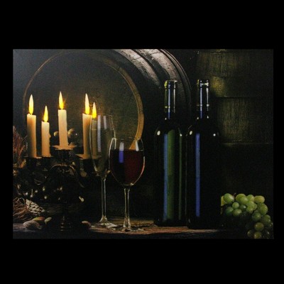 15.75" Dark LED Lighted Wine and Candles Canvas Wall Art