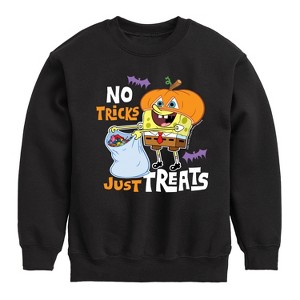 Boys' - SpongeBob SquarePants - No Tricks Just Treats Graphic Long Sleeve Fleece Sweatshirt - 1 of 4