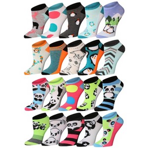 Tipi Toe Women's 20 Pairs Colorful Penguins And Panda Winter Design Ankle Socks - 1 of 1