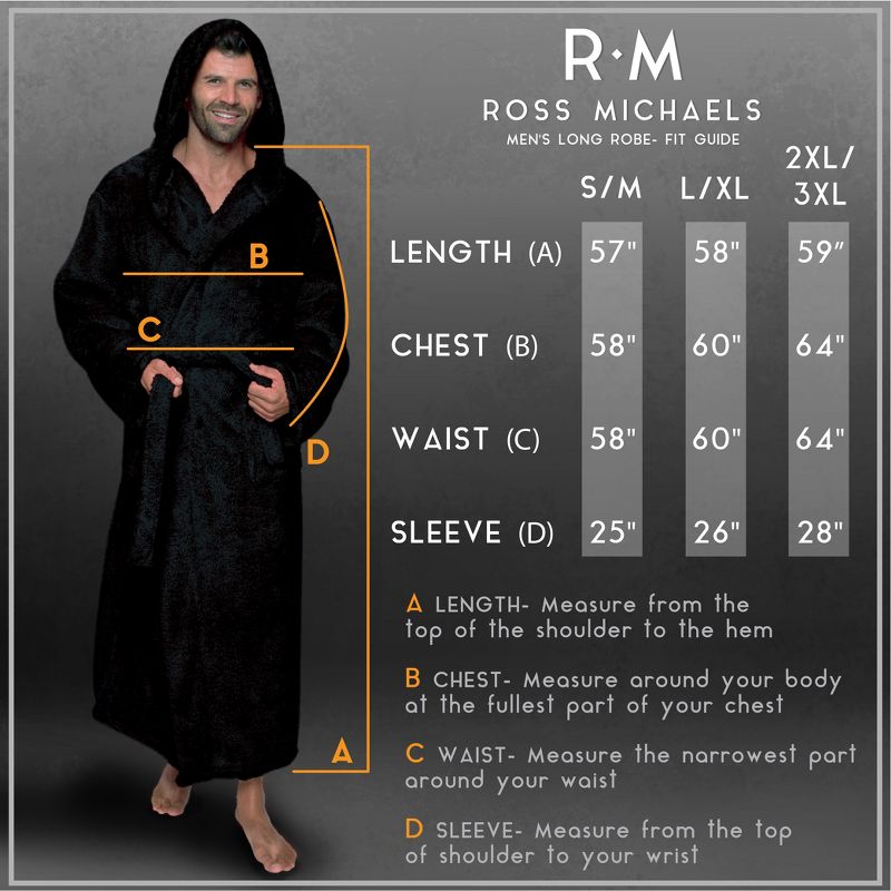 Ross Michaels Men's Big & Tall Robe with Hood, Full Length Long Plush Fleece Bathrobe, 4 of 7