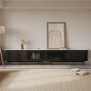 POVISON 118.11"Mid-Century Modern Glossy Sintered Stone Tabletop TV Stand,Black Tambour Door Media Console,Rolling Door TV Console - 2 of 4