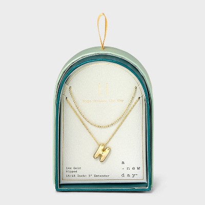 14K Gold Dipped Initial Bubble Multi-Strand Pendant Necklace - A New Day™ Gold