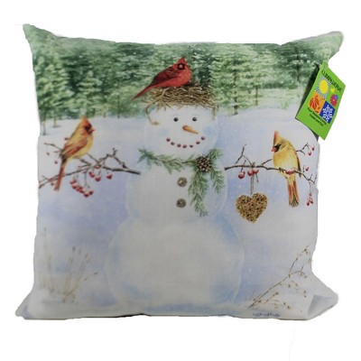 Christmas 18.0" Happy Snowman With Heart Cardinals Indoor Outdoor  -  Decorative Pillow