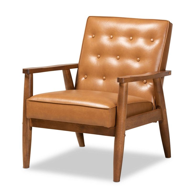 Sorrento Mid-Century Faux Leather Upholstered Wood Lounge Chair Walnut/Brown - Baxton Studio, 1 of 12
