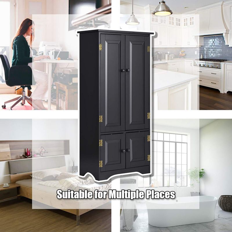 Costway Accent Storage Cabinet Adjustable Shelves Antique 2 Door Floor Cabinet Black, 5 of 11