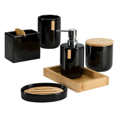 Black Ceramic Tumbler with Bamboo Accent