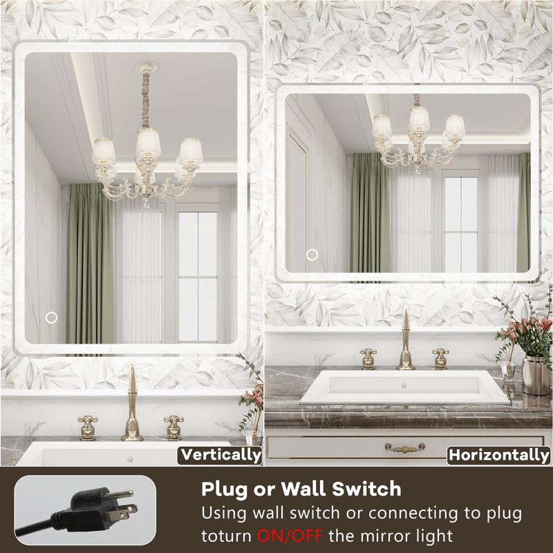 Emma LED Bathroom Mirror Rectangular Dimmable Waterproof Smart Touch Button Makeup Mirror with Lights Vertical & Horizontal-The Pop Home, 2 of 8