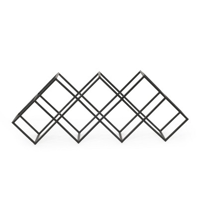 Modern Industrial Tabletop Wine Rack with 7 Bottle Holders in Black Iron Finish