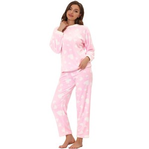 cheibear Women's Flannel Winter Cute Printed Long Sleeve Pajama Sets - 1 of 4