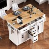 56.5'' Farmhouse Kitchen Island with Drop Leaf, Power Outlet, Rolling Kitchen Cart with 5 Drawers, Spice/Towel Rack & Adjustable Shelves - ModernLuxe - 4 of 4