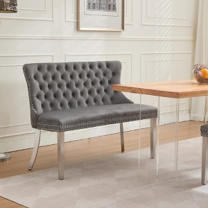 TOBILI Velvet Double Dining Loveseat Bench, Kitchen & Dining Seating, 2-Seat Tufted Bench w/Handmade Buttons,Brushed Silver Stainless Steel Legs - 1 of 4