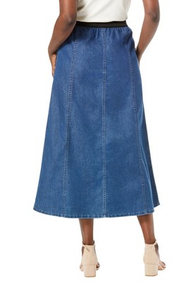 Jessica London Women's Plus Size Stretch Denim Skirt Elastic Waist Long ...