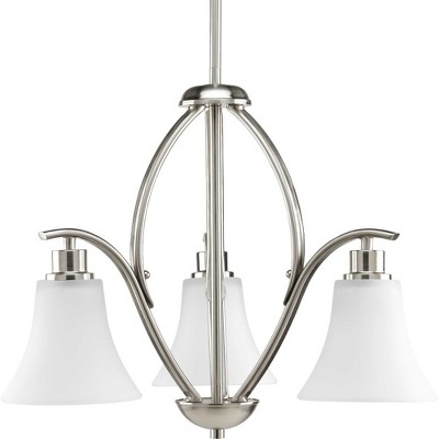 Joy Brushed Nickel 3-Light Chandelier with Etched White Glass