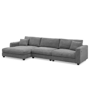 NicBex Modern 134" Corduroy Sectional Sofa Modular L Shape Sofa Couch with USB Port and Cup Holder for Living Room Apartment - 1 of 4