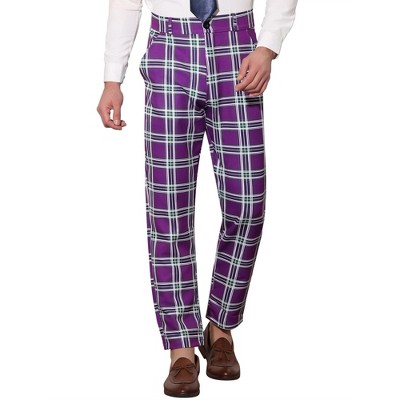Lars Amadeus Men's Plaid Flat Front Business Dress Suit Pants