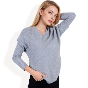 Anna-Kaci Women's Textured Knit Sweater with V-Neckline and Ribbed Sleeves - 1 of 4
