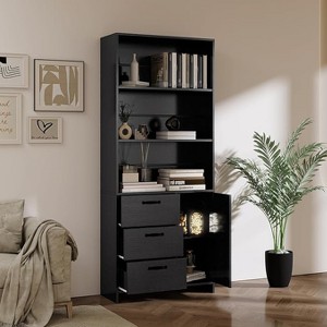 Large Capacity Bookcase with 3 Drawers and a Storage Cabinet, Sturdy and Durable, Suitable for Living Room, Home Office, Bedroom - 1 of 4