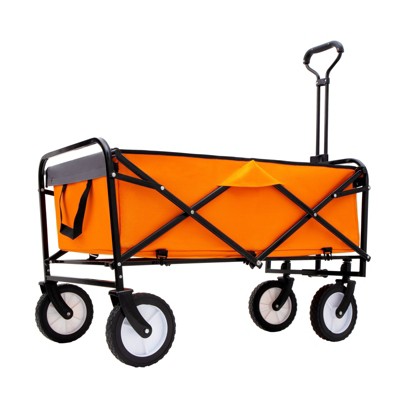 VisioGear Collapsible Foldable Wagon Cart, Wagon Grocery Cart for Camping Shopping Sports, Orange, 35.04"*21.65"*38.98"