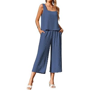 Ekouear Women's 2 Piece Outfits Sleeveless Top Capri Pants Matching Lounge Set Vacation Clothes - 1 of 2