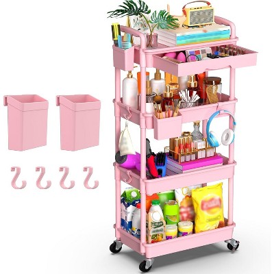 Boersma 4 Tier Rolling Utility Cart with Drawer,Utility Cart Made of Multifunctional Storage Organizer Tool for Kitchen,Bathroom,Living Room
