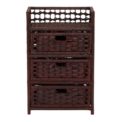 Espresso Brown Handwoven Paper Rope 3-Drawer Storage Chest