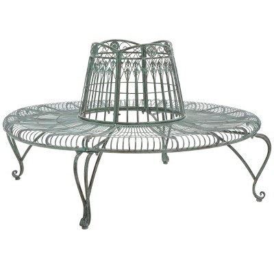 Antique Dark Green Wrought Iron Outdoor Tree Bench