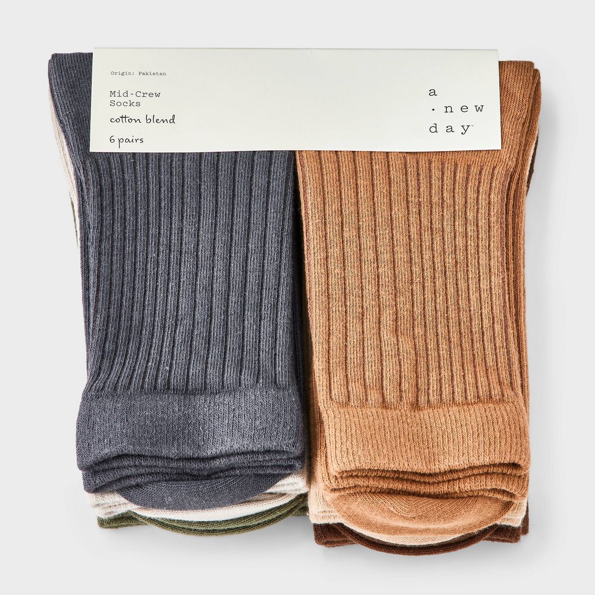 Women's Variegated Ribbed 6pk Mid Crew Socks - A New Day™ 4-10 - thumbnail 6