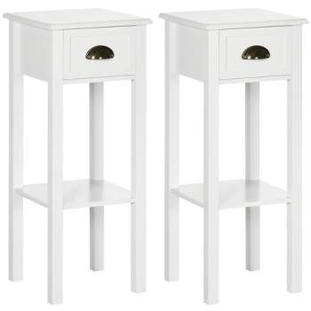 HOMCOM 2-Tier Side Table with Drawer, Narrow End Table with Bottom Shelf, for Living Room or Bedroom, Set of 2, White