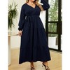 YESFASHION Women Plus Size Maxi Long Sleeve V-Neck Wrap Casual Tie Waist Long Dress - 3 of 4