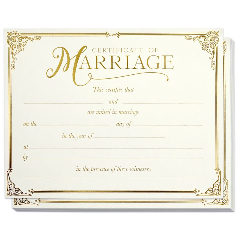 Juvale 48 Pack Marriage Certificates with Gold Foil Edges for Wedding Ceremony, Official Newly Weds, Proposals, Ivory Offset Paper,11 x 8.5 In, 1 of 9