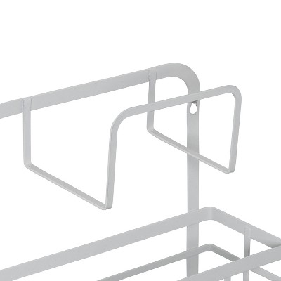 White Powder-Coated Metal Over-Cabinet Door Organizer with Hooks