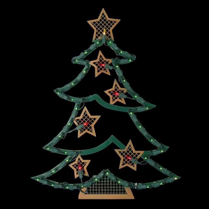 Northlight 17.75" Lighted Green and Gold Christmas Tree with Stars Outdoor Window Silhouette, 2 of 4