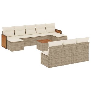 vidaXL 11 Piece Patio Sofa Set with Cushions Beige and Cream Poly Rattan - With Table - 1 of 4