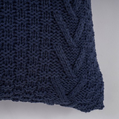 Navy Chunky Sweater Knit Square Throw Pillow 20" x 20"