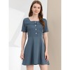 Allegra K Women's Square Neck Tie Waist A-Line Button Down Shirt Dress - 4 of 4