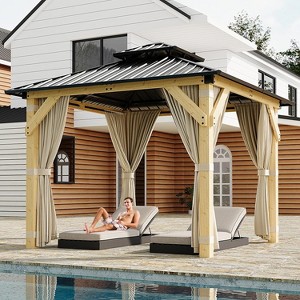 12 x 16 Ft Wood Gazebo, Upgrade Wooden Frame, Double Galvanized Steel Roof, Hardtop Gazebo with Nettings and Curtains - 1 of 4